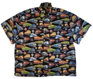 High Seas Trading Co Hawaiian Shirt Mens Trains Railroads Made in USA Size 4X - Picture 1 of 16