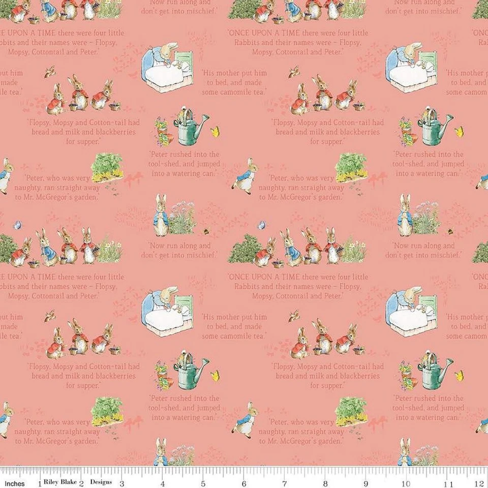 Riley Blake The Tale of Peter Rabbit от Beatrix Potter C14701 коралловый текст хлопок - Изображение 1 из 1