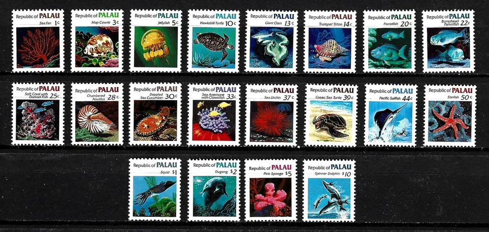 PALAU, SCOTT # 9-21 Y 75-85, JUEGO COMPLETO DE MNH 20 MAR, PECES, VIDA MARINA 1983-1984 Foto 1 de 1