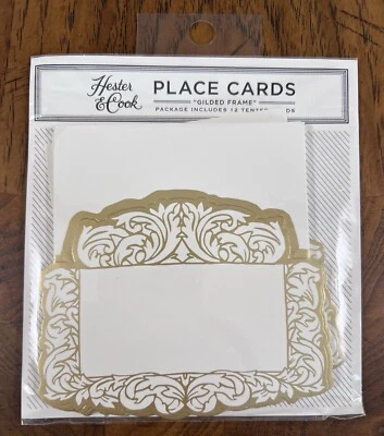 Nuevas 12 tarjetas de lugar con nombre Hester & Cook troqueladas marco dorado HC065 muchas disponibles Foto 1 de 3