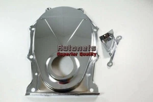 Cubierta de cadena de distribución de acero cromado Chrysler Mopar 383-440 caña para ratas calientes con pestaña - Imagen 1 de 3