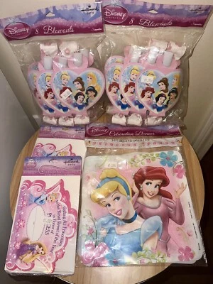 Disney Princess Birthday Party LOT Invitations Thank You Cards Blowouts & Banner - Image 1 of 4