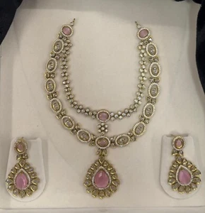 Crystal Cubic Zirconia Stone Studded Silver Plated Alloy Neckless Set - Picture 1 of 5