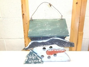 Rustic WINTER WELCOME Christmas Snowman Birdhouse - Picture 1 of 3