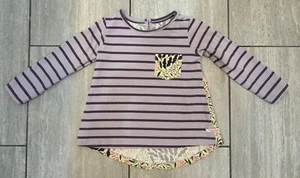 RuffleButts Girls Purple Striped & Floral Long Sleeve Top, Size 5, Cute! - Picture 1 of 15