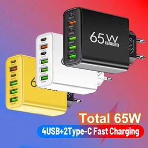 Chargeur Rapide 6 Pris Mâle 6 x Port USB 65W Adaptateur Secteur Téléphone Tablette - Photo 1 sur 23