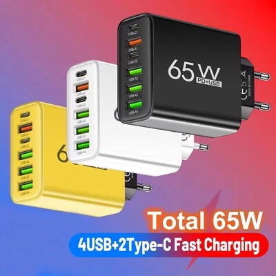 6-Fach Schnell Ladegerät Stecker 6 x USB Port 65W Netzteil Adapter Handy Tablet - Bild 1 von 4