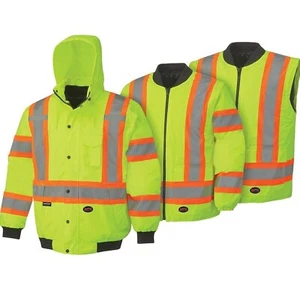 Hi Vis Waterproof 7-in-1 Safety Bomber Jacket - Windproof & Reversible - Size LG - Picture 1 of 6