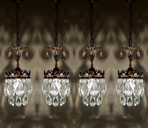 Matching 4 Antique Vintage Brass & Crystals Chandeliers French Lamp Lighting Cover