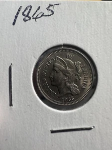 1865 3 cent nickel coin BU Lot #507 - Picture 1 of 3