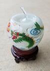 Vtg Chinese Reverse Handpainted Dragons Glass Apple & Stand Collectible 4.5