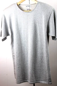 VITAT Women L Metallic Sweater Gray Round Neck Cotton Blend Short Sleeve VTG - Imagen 1 de 4