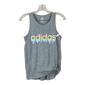 Adidas Tank Top Girls Large 14 Tie Front Top Shirt Gray New Logo - Picture 1 of 3