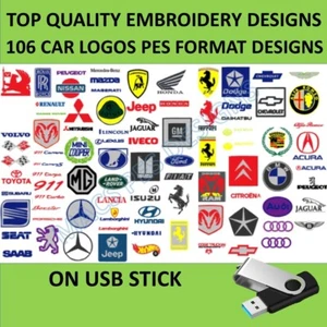 Car Logos badges PES designs Ford bentley 106 Machine Embroidery on USB STICK - Picture 1 of 3