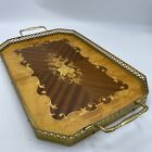 Wood Art  Inlaid Wood Metal Serving Tray Wooden Art Picture Flowers