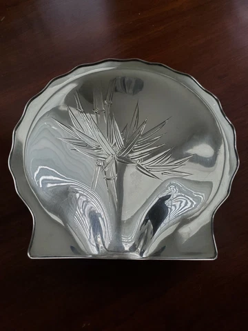 Japanese or Chinese Sterling Silver Footed Dish Cigarette Ashtray Bamboo Bowl Cover