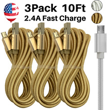 3 Pack 10FT Micro USB Cable Fast Charger Data Cord Long For Samsung Android LG
