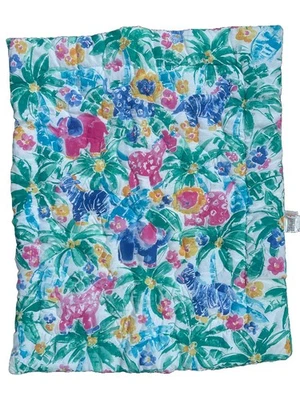 Vtg 90s Dundee Baby Blanket Crib Quit Comforter USA Jungle Zoo Safari Tropical - Image 1 of 4