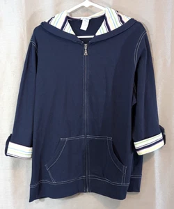 Women's 2X Hooded Jacket Cotton Blend Nautical Coastal Full Zip Made in the USA - Picture 1 of 16
