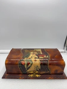 Antique Flip Top Vanity Toiletry Box Courting Couple Scene-AS IS  - Picture 1 of 10