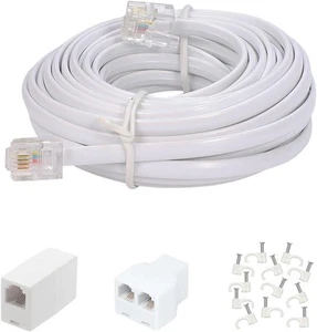 Długi przedłużacz telefoniczny 20 stóp, biały, kabel telefoniczny 20 biały - Zdjęcie 1 z 9