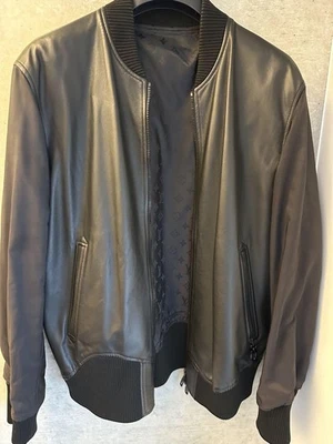 Louis Vuitton Black Leather Bomber Jacket Men's Size 170-180 Logo Interior - Image 1 of 4