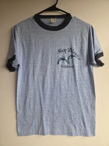 True Vintage 70er 80er SAN DIEGO CALIFORNIA Medium Blue Ringer T-Shirt 17x24 - Bild 1 von 7