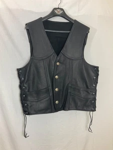 Vintage schwarze Lederweste Büffel Nickel Knöpfe Leder Biker Reitweste XXL - Bild 1 von 11