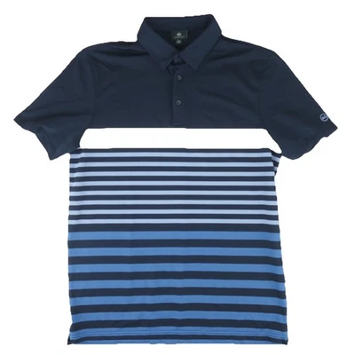 Camisa polo masculina listrada azul média Adriano Goldschmied AG etiqueta verde - Imagem 1 de 4