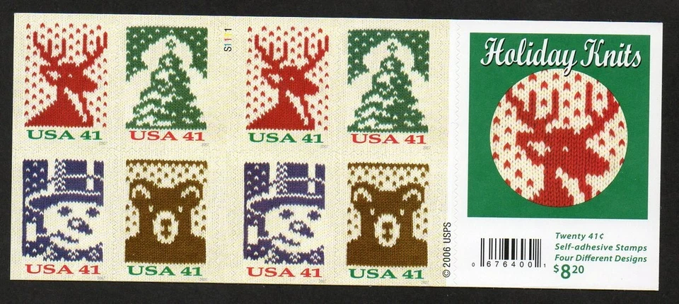 USA Scott 4210d Complete Self Adhesive Pane, 41¢ Holiday Knits - Image 1 of 1