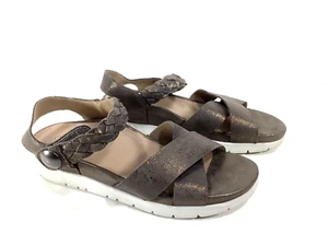 Aetrex Womens Piper Sandal Size 7.5 -8 Gold Leather Braided Strap Comfort Shoes - Picture 1 of 9