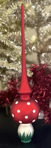 Hand-Blown, Hand-Painted Glass Mushroom Finial Tree Topper - 10 1/4" Tall - Picture 1 of 11