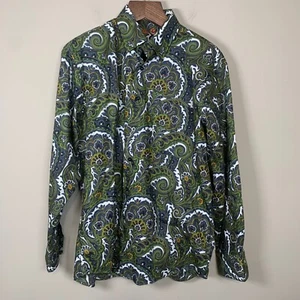 Alan Flusser Green/Navy/White Paisley Button Down Shirt Size Large - Picture 1 of 8