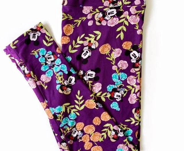 NWT LuLaRoe Disney Tween MICKEY & MINNIE Rose Floral PURPLE Leggings *RARE* - Image 1 of 1