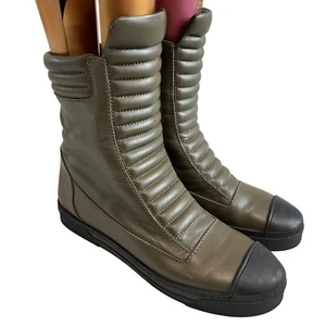 Marcella Journey sneaker boots EU 40 US womens 10 olive green leather ribbed zip - Picture 1 of 12