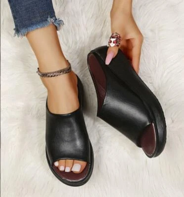 Nuevas Mujeres Sandalias Cuña Zapatilla Punta abierta Playa Deslizable Plataforma Tacón Zapatos Foto 1 de 4