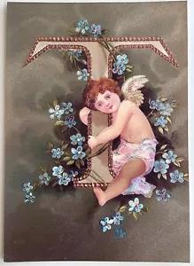 *De colección CARTA DEL ALFABETO ÁNGEL ""T"" Floral POSTAL Silla de montar OLVÍDAME-NO - Imagen 1 de 2