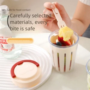with Fork Plastic Fruit Cup Cylindrical Shape Salad Container Kitchen Use - Picture 1 of 16