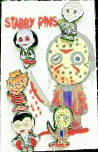 Stabby Pin Badge's Pack Of Five in Enamel Cult Horror Novelty badge - Brand New - Picture 1 of 2