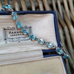 925 Sterling Silver Bracelet, Natural Blue Apatite Gemstones Tennis Bracelet - Picture 1 of 7