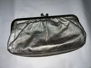 Express Silver-tone Metallic Clutch Bag Snap Closure Genuine Leather NWOT - Picture 1 of 6
