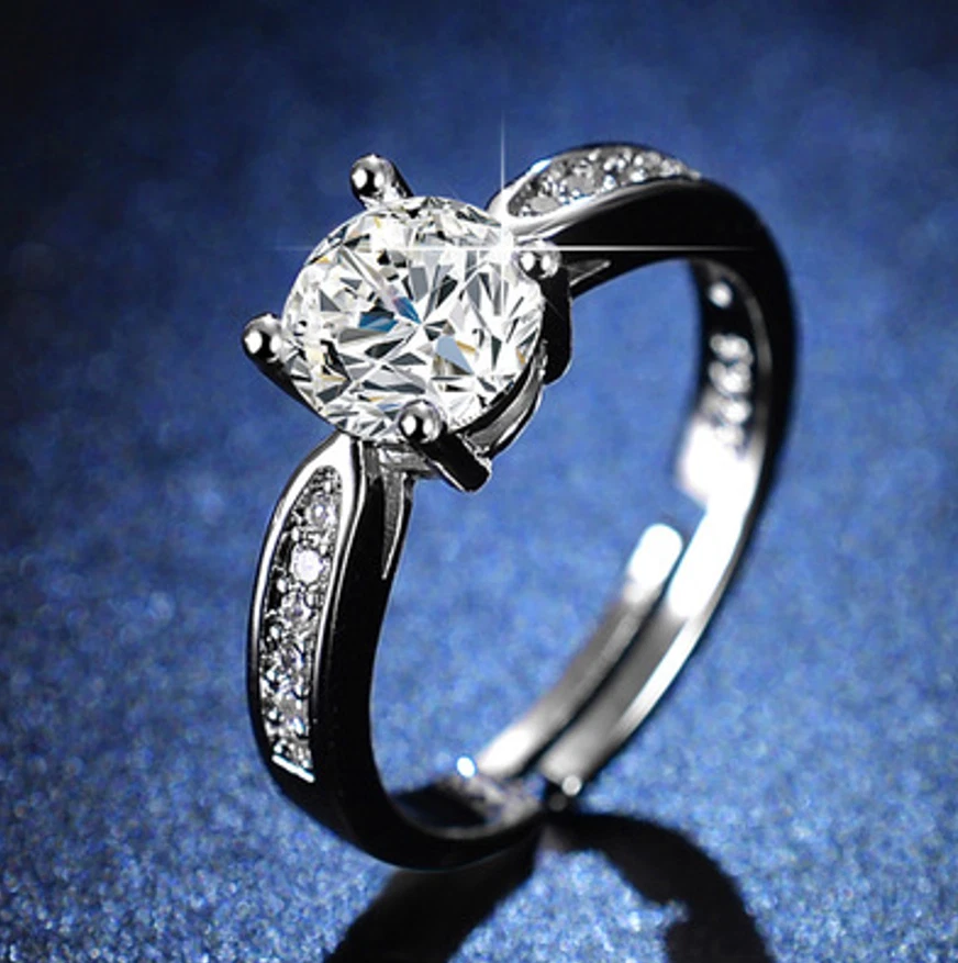 Anello solitario in argento 925 con zircone A++++ di eccezionale luce rodiato - Immagine 1 di 1