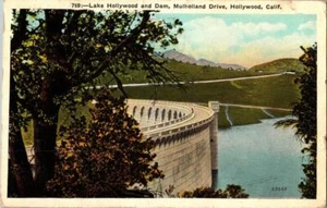 Lake Hollywood & Dam Mullholland Drive Hollywood California 1920's Era Postcard - Picture 1 of 1