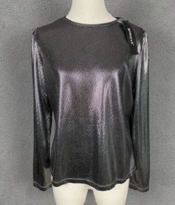 Top de mujer Allegra K manga larga metálico plateado un botón plateado grande nuevo con etiquetas. Foto 1 de 4