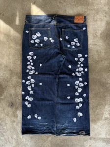 Vintage Mens Evisu Skulls Jeans Blue Baggy Hip Hop Goth Denim Japan Y2K - Picture 1 of 5