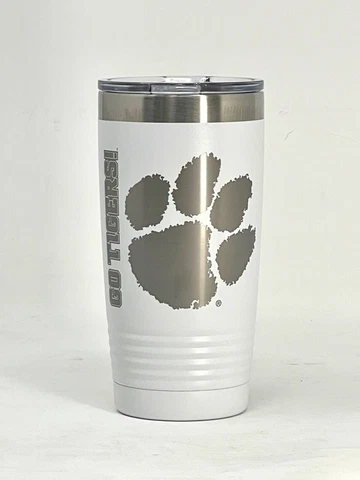 Clemson PAW White 20oz Double Wall Insulated Stainless Steel Tumbler Great Gift Cover