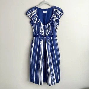 Vestido MOSCHINO Azul Blanco Hasta la Rodilla Talla 42 EE. UU. 8 Hecho en Italia Manga Corta - Imagen 1 de 12