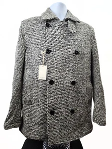 Eidos By Isaia Wool Double Breasted Herringbone Gray Overcoat 36 S $1025 Italy - Picture 1 of 21