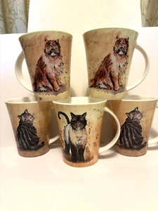 FIVE! Set of Alex Clark Cats, Churchill 12 Oz Mugs, Fine Bone China - Picture 1 of 20