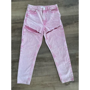 Topshop Mom Jeans Pink Diamond Dye Size 28 Acid Wash - Picture 1 of 7